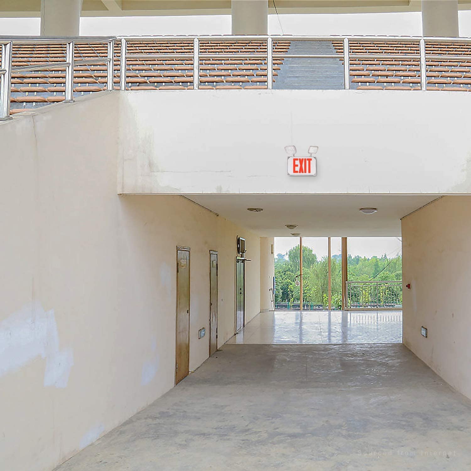 LEONLITE LED Exit Light, Wet Location Exit Sign with Emergency Lights, UL Listed, Outdoor Hardwired Red Letter Exit Sign with Battery Backup, 2 Dual Heads, Double Face, AC 120/277V, White