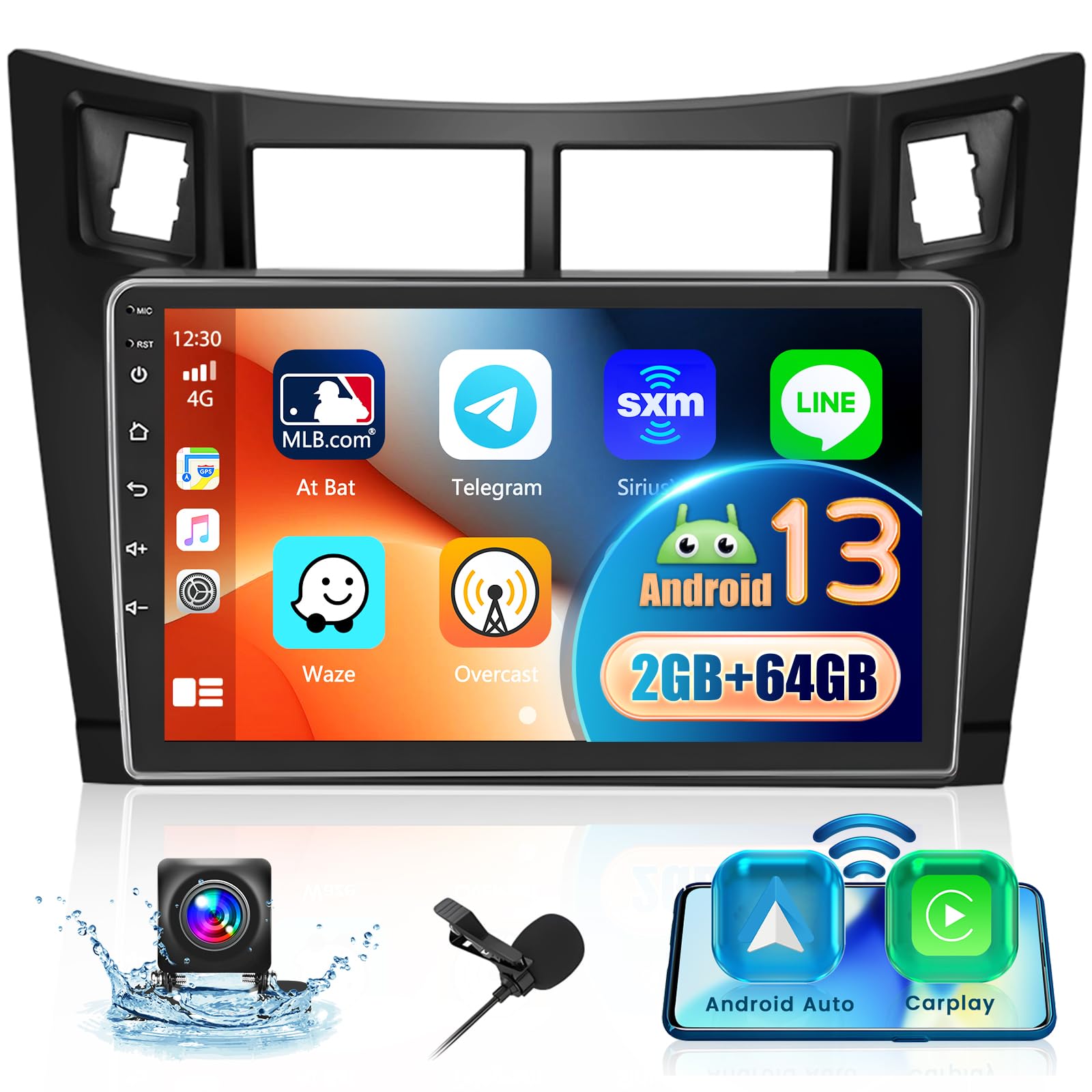 Photo 1 of [2+64GB] Inefala for Toyota Yaris 2006-2011 Android 15 Car Stereo with Wireless CarPlay Android Auto, 9 Inch HD Touchscreen Head Unit with GPS WiFi Bluetooth FM/RDS Radio SWC Backup Camera MIC