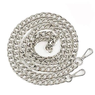 seventeenzone DIY Purse Chain Strap Replacement Flat Metal Chain Handbags Strap for Clutch Wallet Satchel Tote Bags Shoulder Crossbody Bag Satchel Long Repair Strap Women (Silver)