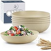 Wrova 10inch Wheat Straw Big Bowls Set of 6 - Large Salad Bowls 65oz set of 6 - Unbreakable Serving Bowls Microwave & Dishwasher Safe for restaurant - Big Plastic Bowls for Cereal,Salad - Beige Series