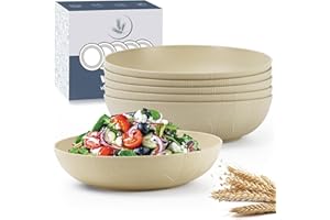 Wrova 10inch Wheat Straw Big Bowls Set of 6 - Large Salad Bowls 65oz set of 6 - Unbreakable Serving Bowls Microwave & Dishwas