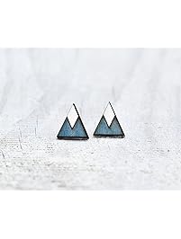 Blue Stud Earrings, Mountain Earrings, Geometric Earrings, Tribal Earrings, Native Jewelry, Girlfriend Gift, Bridesmaid Earrings, Blue Triangle Earrings, Valentines Day Gift for Her