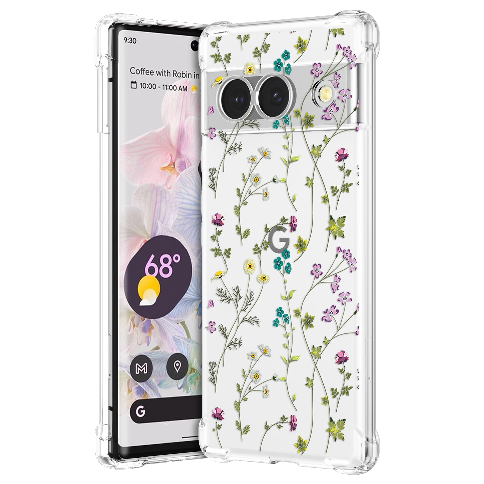 RALEAVO Compatible with Google Pixel 8a Clear Floral Case Girly Soft Slim Bumper Case with Flower Pattern for Pixel 8a-Branches