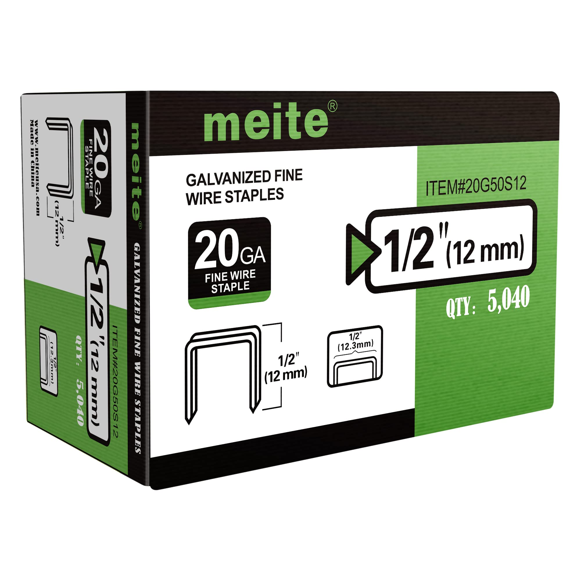 meite Type 50 Upholstery Staples for Staple Gun, 12 mm Length Galvanised Staples for Carpet, Wooden Boxes, Cable, Shed, Fence (5,000 Pieces)
