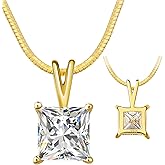 Impalsory Moissanite Pendant Necklace for Women, Princess Cut Solitaire Necklace, Sterling Silver with 18K Gold Plated Snake Chain