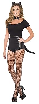 Smiffys Damen Katzen Sofort Kit, Haarreif mit Öhrchen, Fliege und Schwanz, One Size, Schwarz, 29466