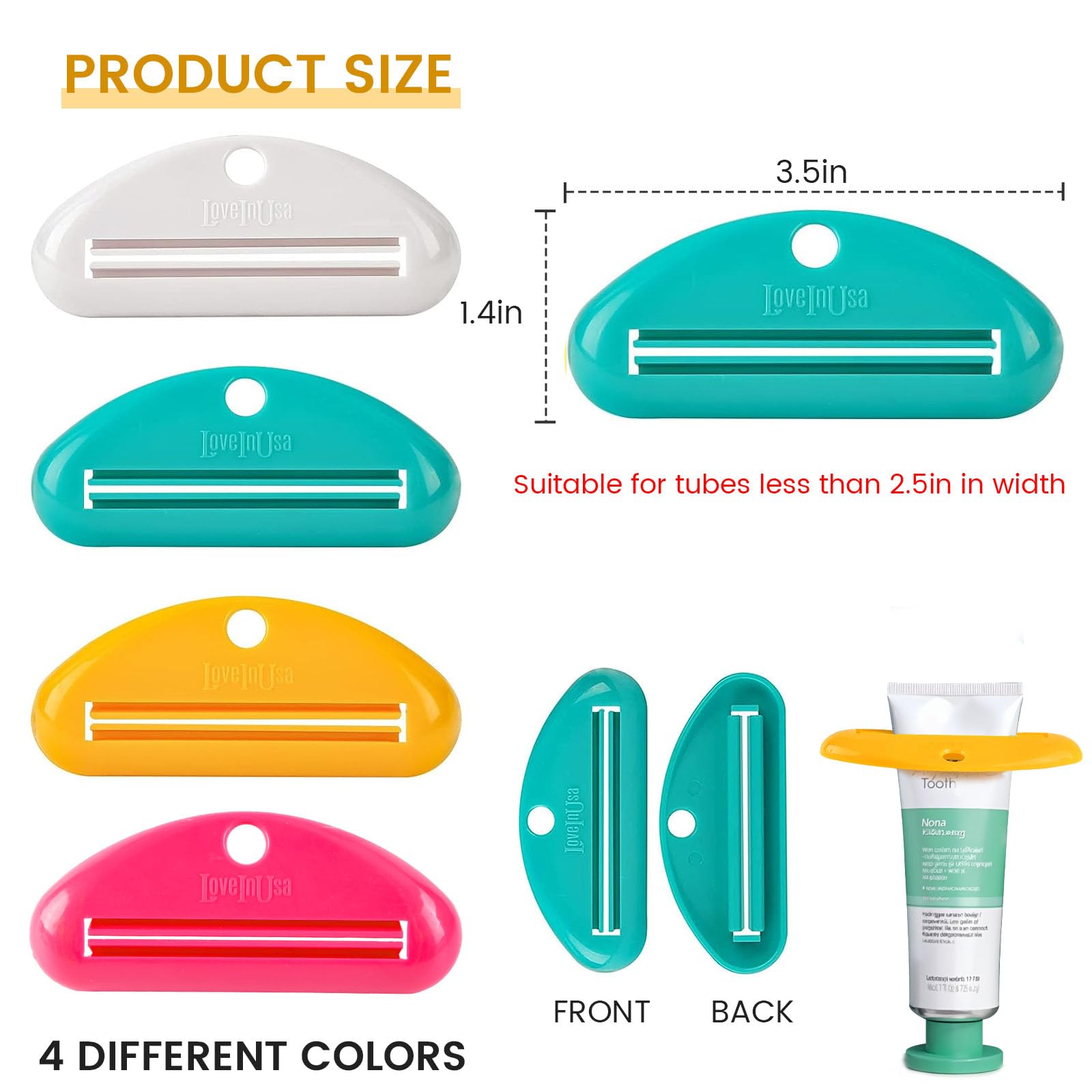 LOVEINUSA Toothpaste Tube Squeezer Dispenser, 4PCS Hanging Tooth Paste Clips Roller Squeezer Holder for Saving Toothpaste Facial Cleanser Creams Paint, Multicolor