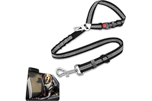 BEST DOG SUPPLIES FOR THE LOVE OF DOGS Best Dog Supplies Dog Car Seat Belt - Adjustable Buckle Design Elastic Nylon Vehicle Seatbelt Plus Durable Tangle-Free Headrest Harness - Perfect for Pets – Black