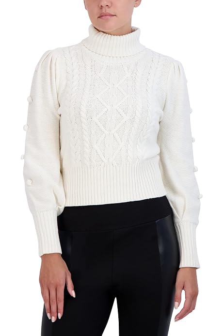 BCBGMAXAZRIA Women's Long Sleeve Sweater with Ruffle Detail, Gardenia,  XX-Small at Amazon Women's Clothing store