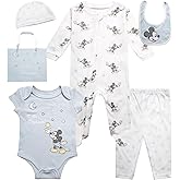 Disney Newborn Baby Girl Boy Clothes - 7 Piece Mickey Mouse Winnie the Pooh Bib Onesie Overall Beanie Pants Gift Bag Gift Set