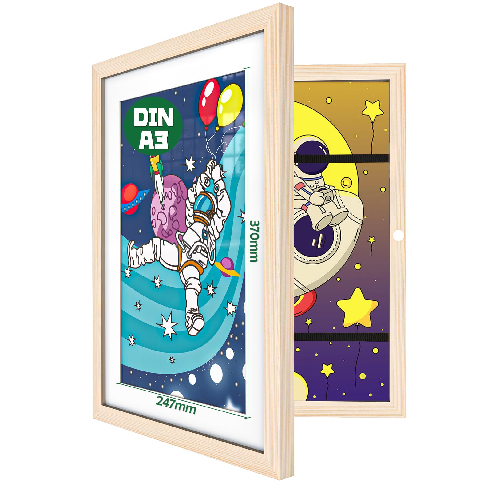 Hipsignal Kids Art Frames, A3 Photo Frame for 150 Pictures, Fillable Front Opening Kids Artwork Display Frame with Mount for Hang or Stand Display Children's Drawings(Wood)