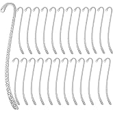 25 Pack Metal Bookmark Hairpin Hook Antique Vintage Bookmark Silver Carved Hook Bookmarks with Loop for Crafting, Book Lovers Unique Gift(Silver)