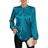 GRACE KARIN Women's Long Sleeve Satin Blouse,Mock Neck Work Silk Shirts,Dressy Tops for Business Casual Office