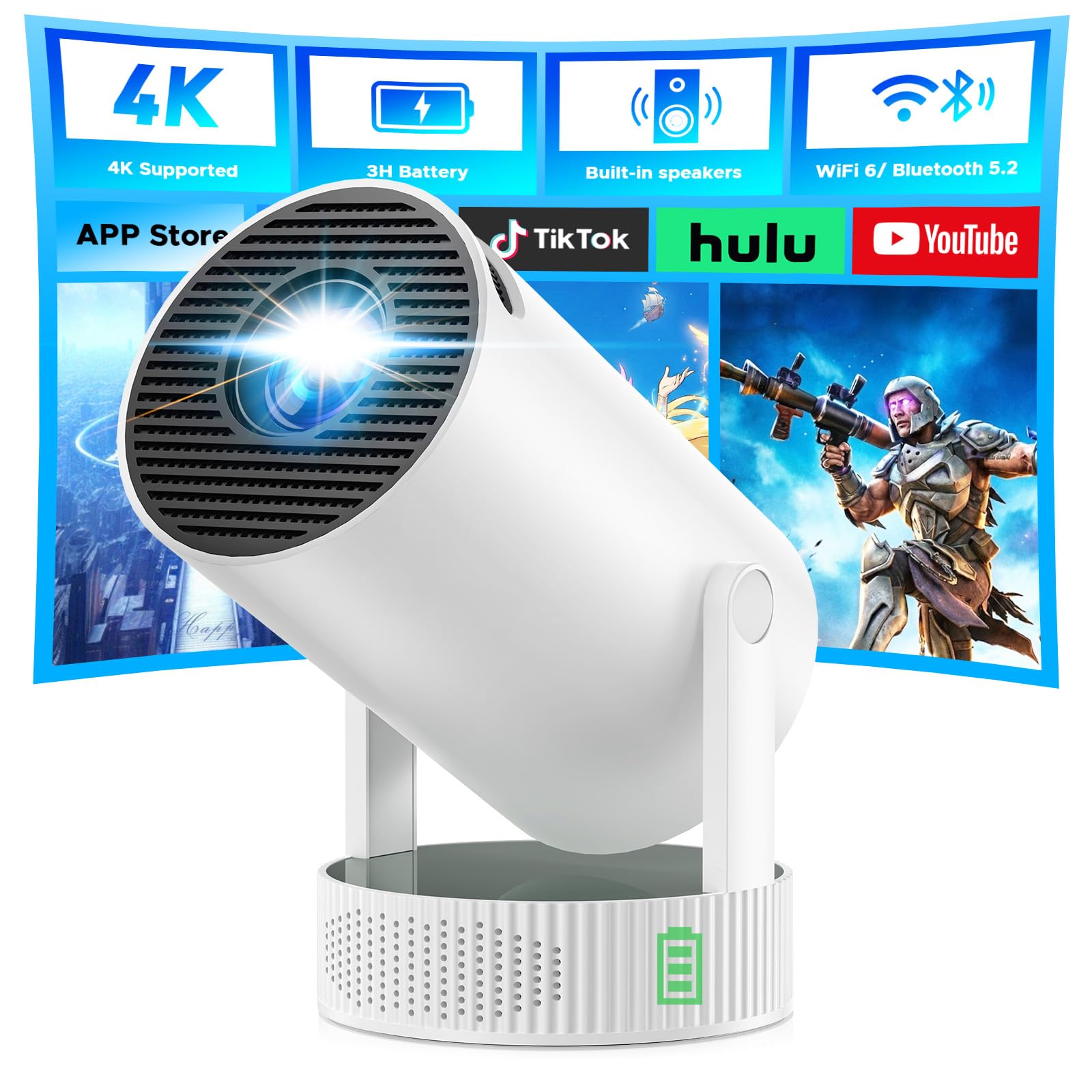 Photo 1 of Mini Projector, Projector with Wifi and Bluetooth Built-in Battery 4K Portable Projector for Outdoor Bedroom, Smart Projectors 1080P Compatible with iphone/TV Stick/HDMI/Laptop