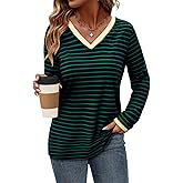 ONLYSHE Long Sleeve Shirts for Women Crewneck Basic Loose Tunic Tops Color Block T-Shirt T Shirts Fall Fashion Outfits
