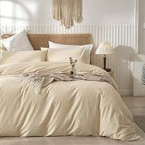 LIFETOWN 100% Washed Cotton Duvet Cover Set Linen Feel Natural ...