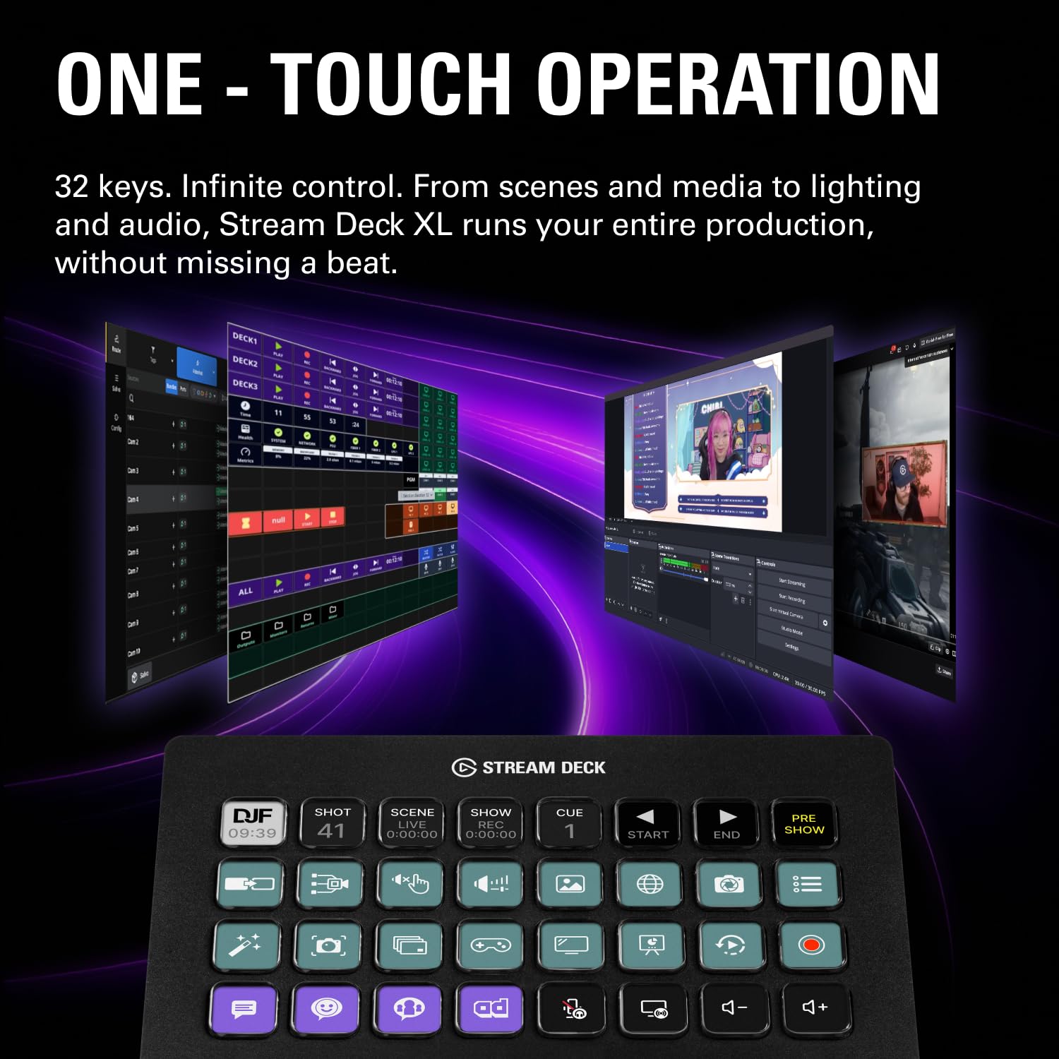 Elgato Stream Deck XL – Advanced Studio Controller, 32 macro keys, trigger actions in apps and software like OBS, Twitch, ​YouTube and more, works with Mac and PC
