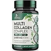 Multi Collagen 2400mg - Advanced Formula Types I, II, III, V, X - Hydrolyzed Multi Collagen Pills - Collagen Peptides Supplements for Women & Men - Hair, Skin, & Nail Support Supplement - 120 Capsules