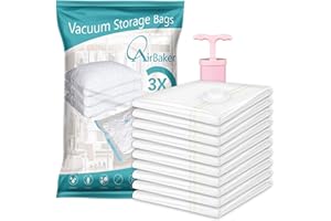 AirBaker 10 Pack (Large) Vacuum Storage Bags, Space Saver Sealer Bags for Clothes Comforters Blankets Pillows with Travel Hand Pump