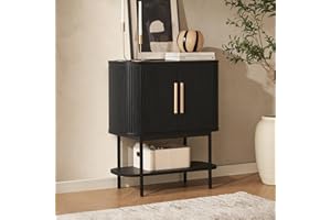 mopio Quin Storage Cabinet, Tambour Fluted Entryway Accent Sofa Tables, Buffet Sideboard with Doors & Shelves, Pantry Coffee Wine Bar Cabinet, Console Table, Mid Century Modern Wood Cabinet (Black)