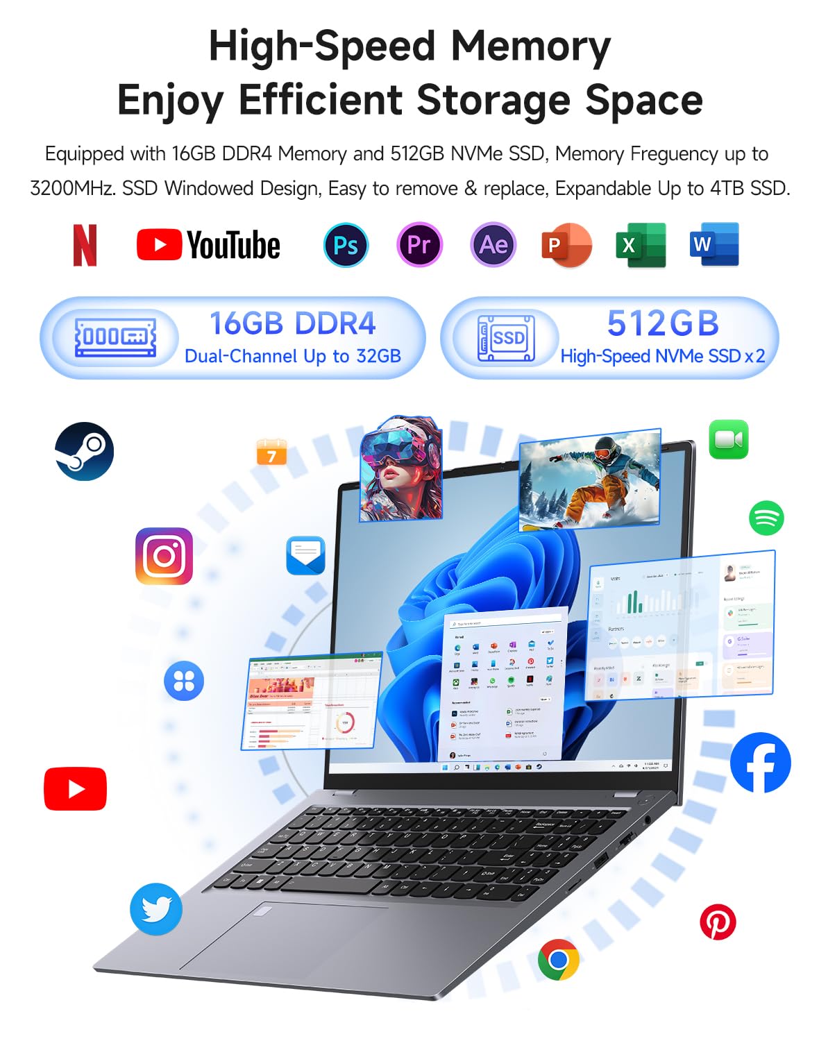 Gaming-Laptop-Computer, 12th Inter 12-Core i5-1240P (Beat i5-12450H, Up to 4.4GHz) 16GB DDR4 512GB NVMe, Windows 11 Laptop, 15.6