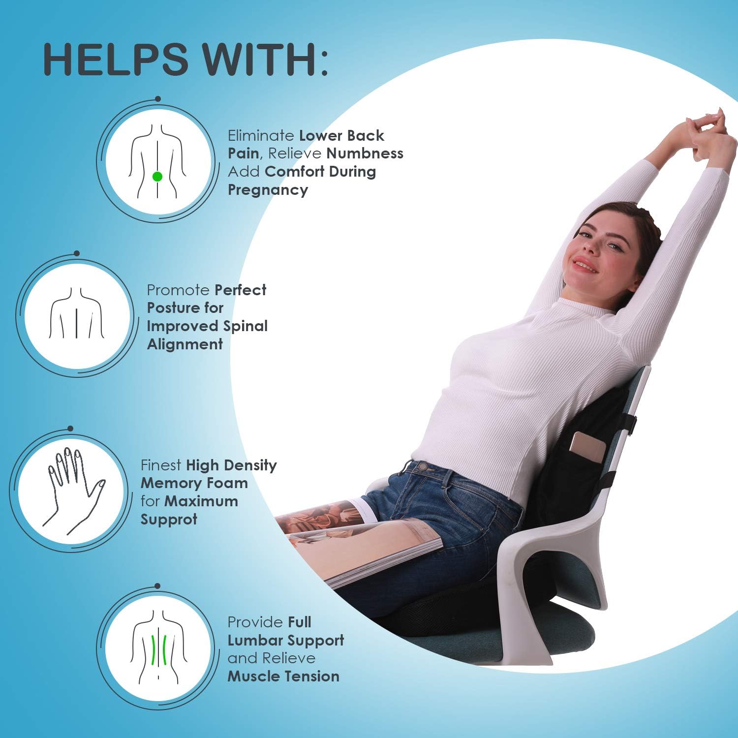 Memory Foam Lumbar Support Back Pillow Coccyx Orthopedic Cushion for Office Chair,Car,3D Mesh Lumbar Support Pillow for Reliving Lower Back Pain Pillow with Breathable Washable Cover: Kitchen & Dining