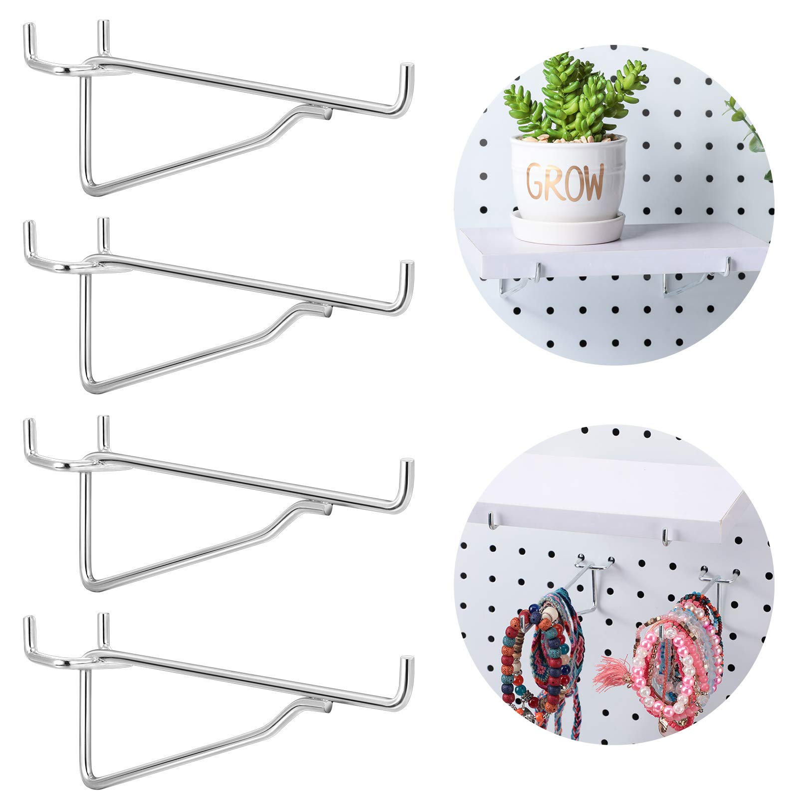 Photo 1 of Hotop Pegboard Shelf Hooks Metal Pegboard Shelf Brackets Kit 1/8, 3/16 Peg Board Organizer Accessories Shelves and Baskets Brackets Storage Rack for Art Craft Room, Kitchen, Office(8 Pieces,6 Inch)