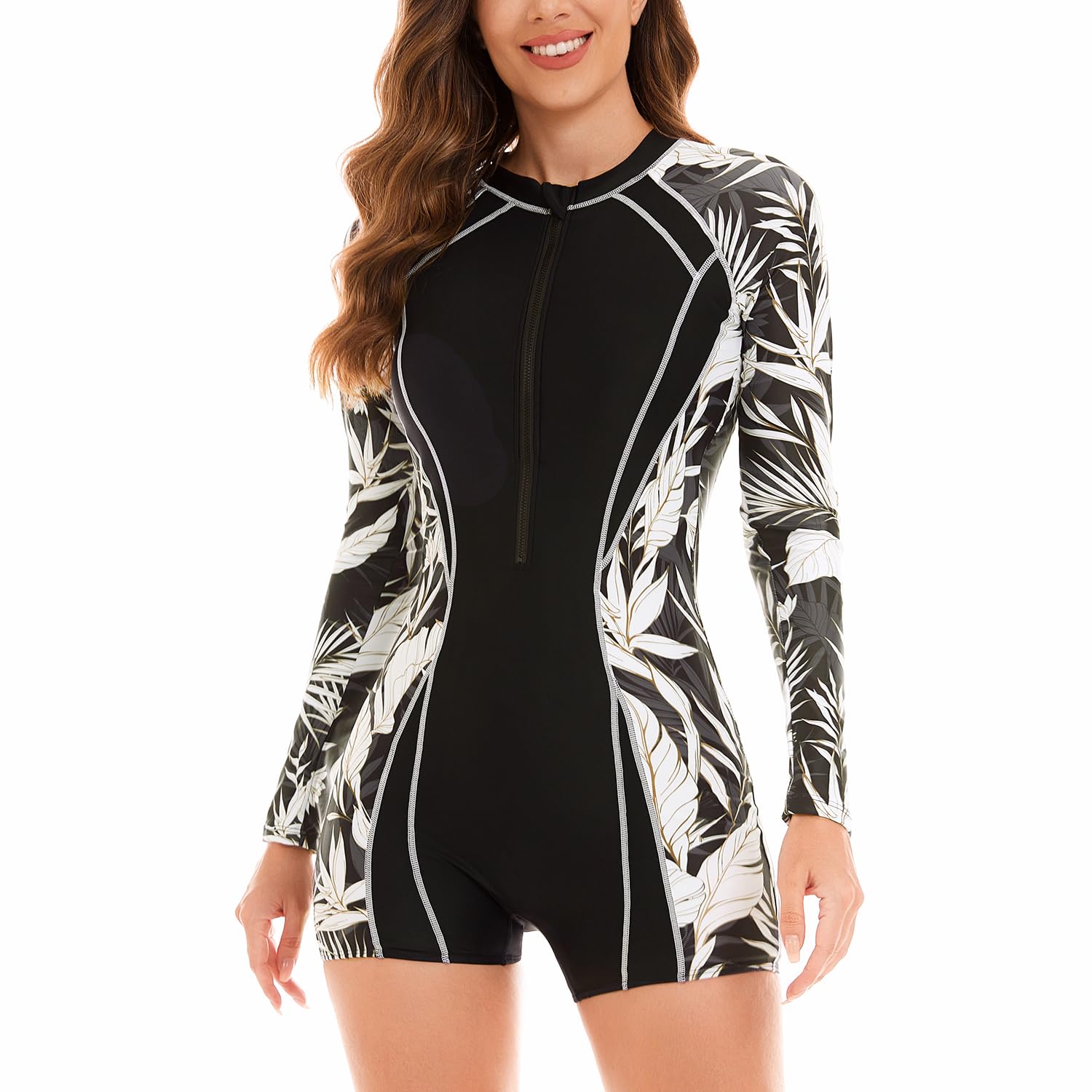 NESY Womens Rash Guard Swimsuit Boyleg Long Sleeve One Piece Bathing — free download