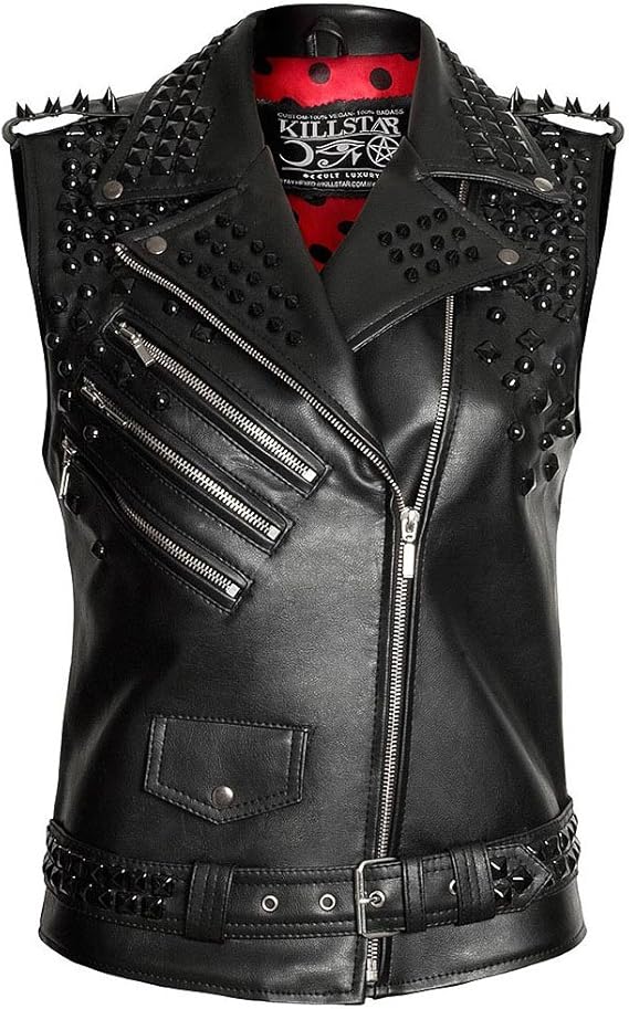Killstar ärmellose Vegane Lederjacke Herren / Unisex Doom Vest Bikerjacke mit schwarze Nieten