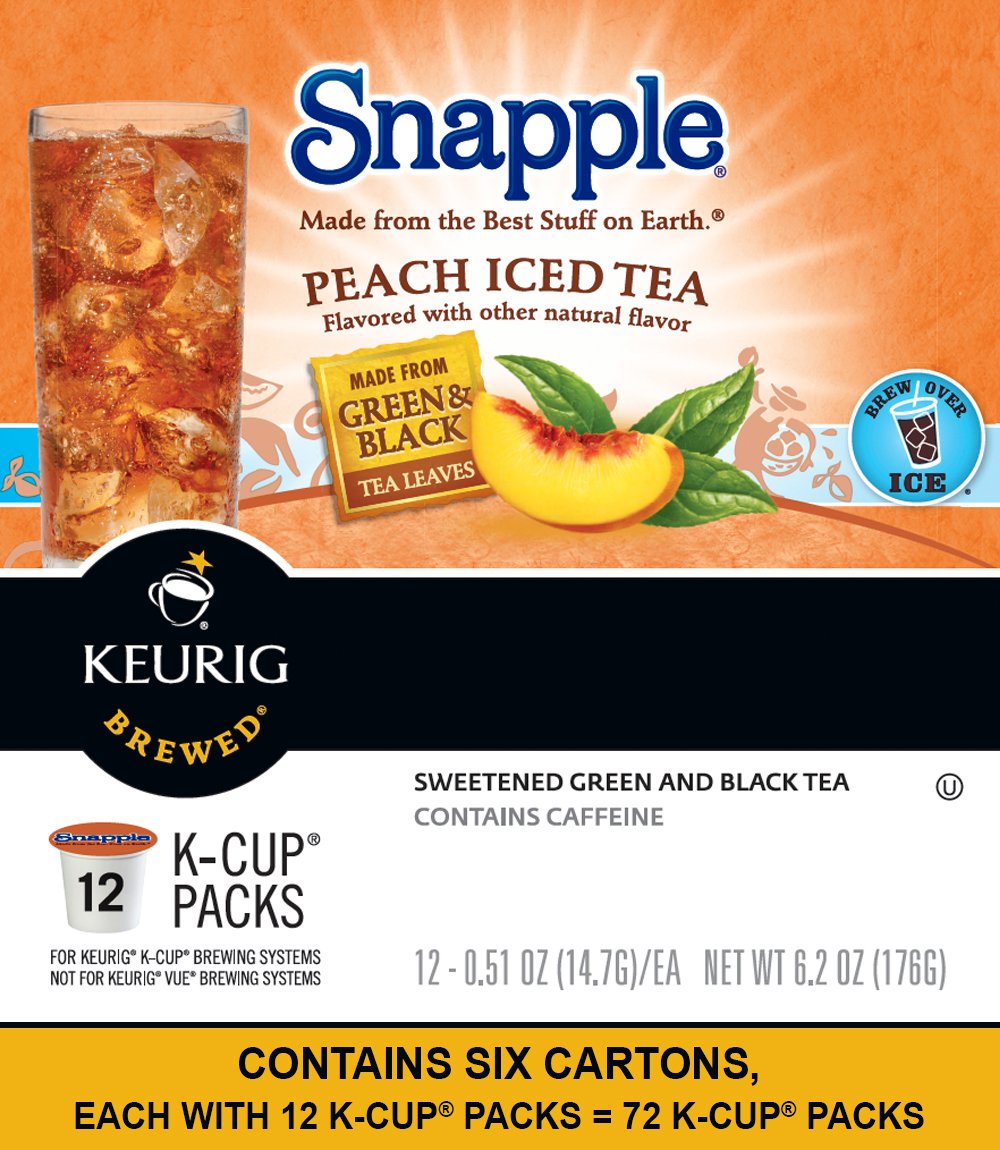 Keurig, Snapple, Peach Iced Tea, KCup Packs, 12 Count, Pack Of 6 on