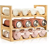 Pumtus 3 Tier Bamboo Water Bottle Organizer, Stackable Bottle Storage Rack, Tumbler Shelf Organizer, Wine Bottle Holder, Drinking Cup Display Rack for Cabinet Kitchen Cupboard, Hold 12 Bottles