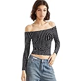 SUUKSESS Women Off Shoulder Double Lined Long Sleeve Shirts Basic Going Out Tops