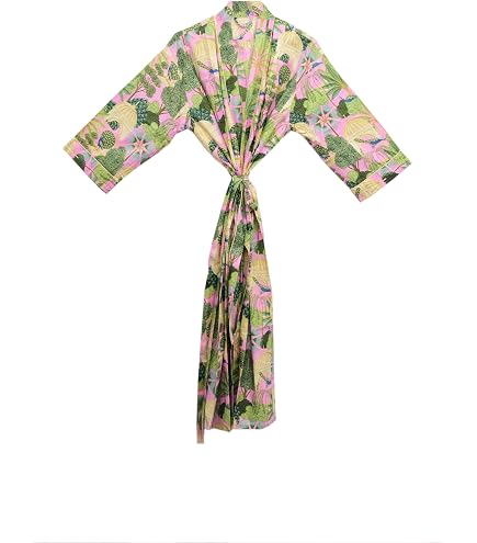 Pure 100% Cotton Robe For Womens Bathrobe Dressing Gown Long sleepwear Free Size Kimono (US, Alpha, One Size, Regular, Regular, 1, Robe 01) at Amazon Women's Clothing store