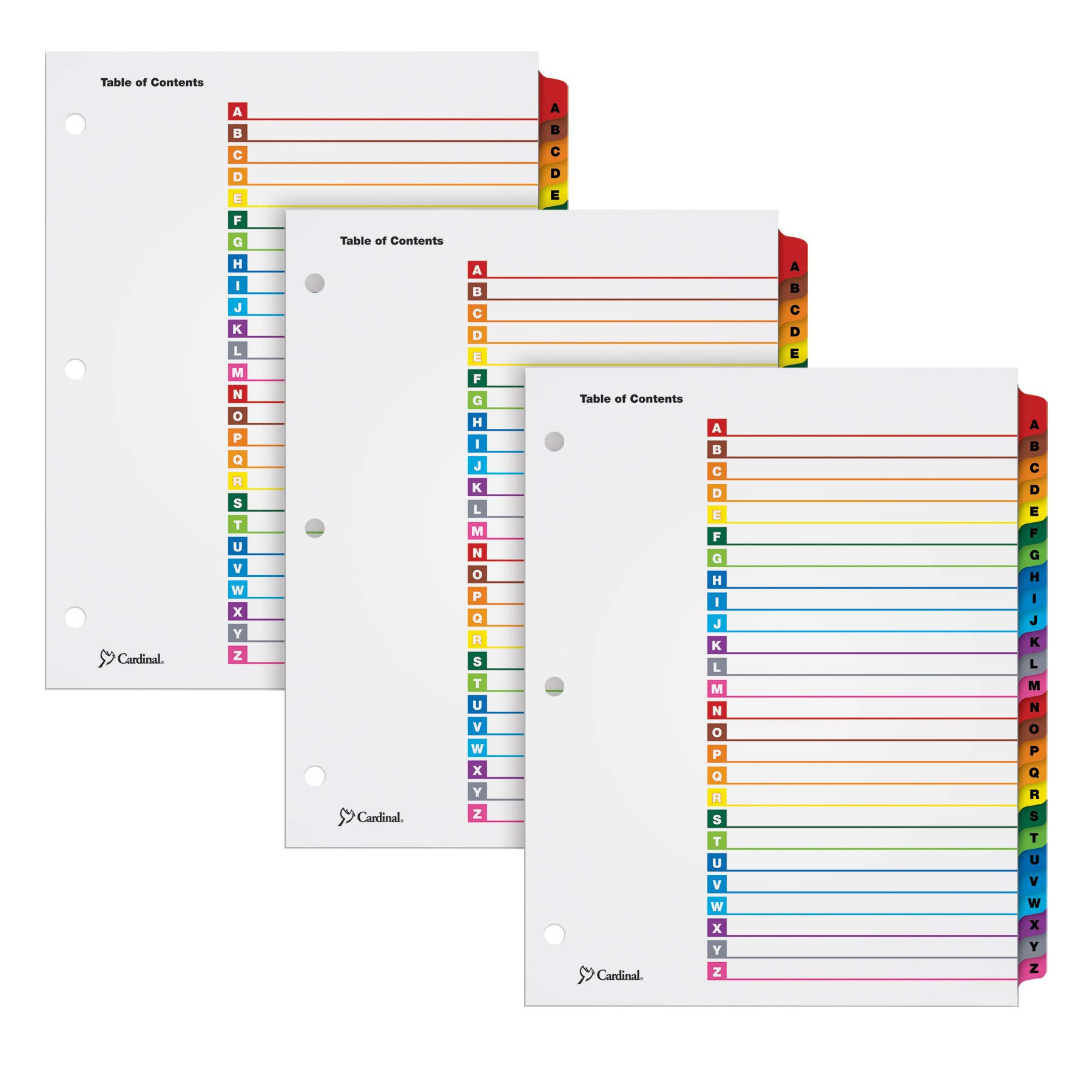 Photo 1 of Cardinal A-Z Tab Dividers for 3 Ring Binders, Customizable Table of Contents Page with Multicolor A-Z Tabs, 3 Sets (63218)