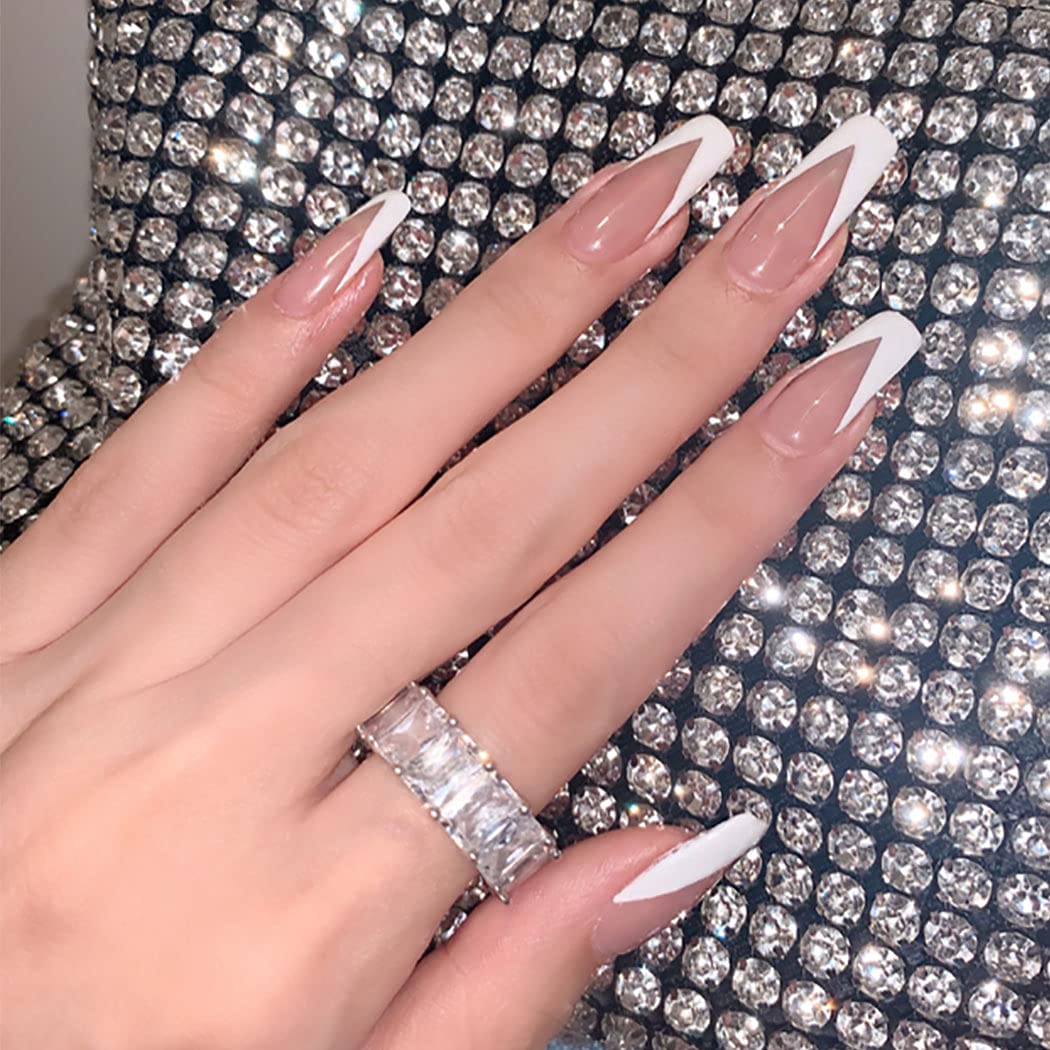 Brishow Coffin Ballerina Long False Nails - French Press on Full Cover Stick on Nails 24pcs for Women and Girls (Light-Pink)