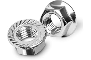 Mywish M8 Serrated Flange Hex Nuts, 50-Pack 304 Stainless Steel, Hex Drive M8-1.25 Hardware Nuts, Bright Finish