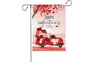 BSVOME Heart Truck Garden Flags, Happy Valentine's Day Heart Tree Garden Flag 12.5 x 18 Inch Vertical Double Sized Burlap Flag for House Yard Outdoor Decor