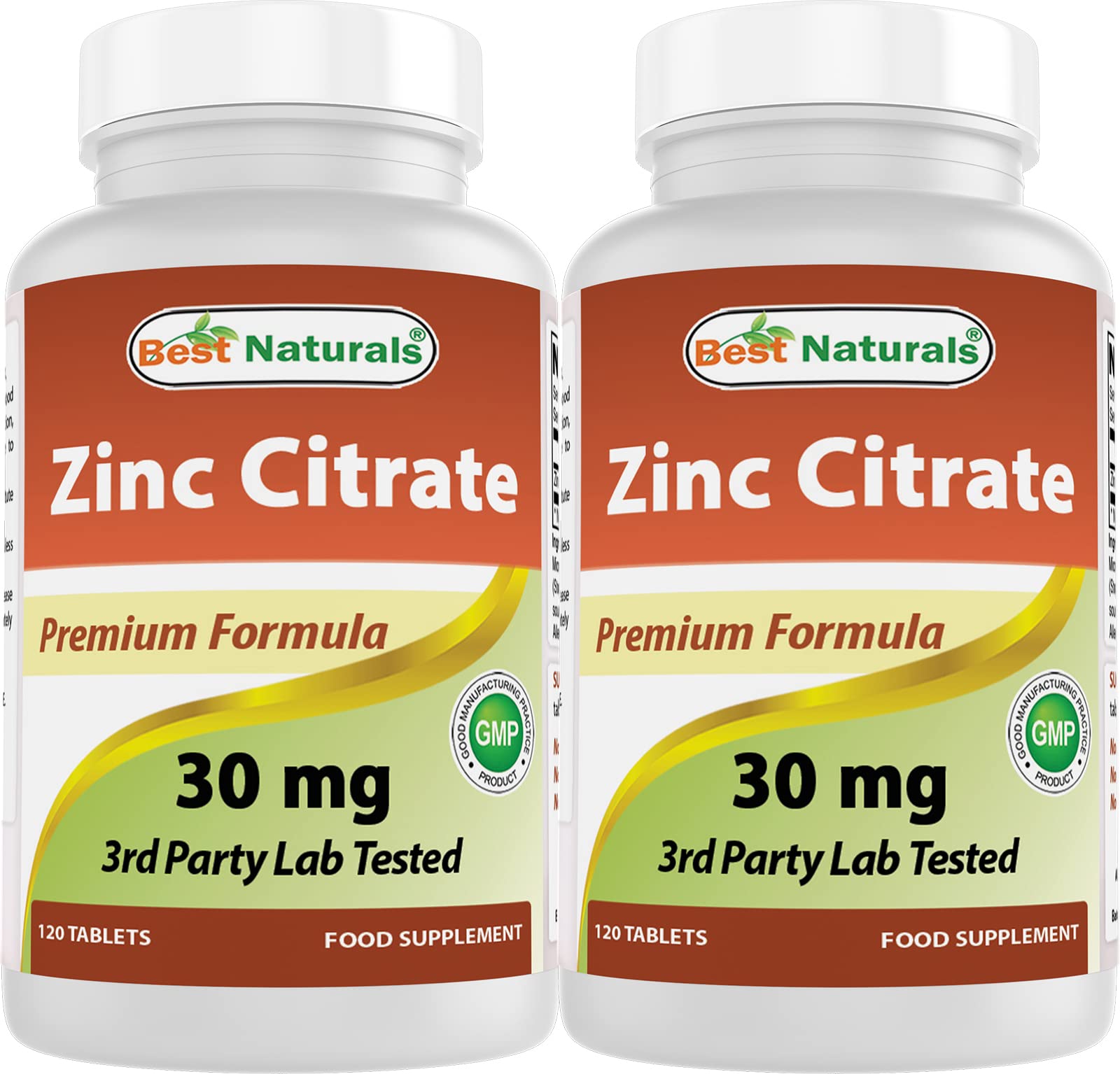 Best Naturals Zinc 30mg Supplements (as Zinc Citrate) - zinc Vitamins for Adults Immune Support - 120 Tablets (Pack of 2)