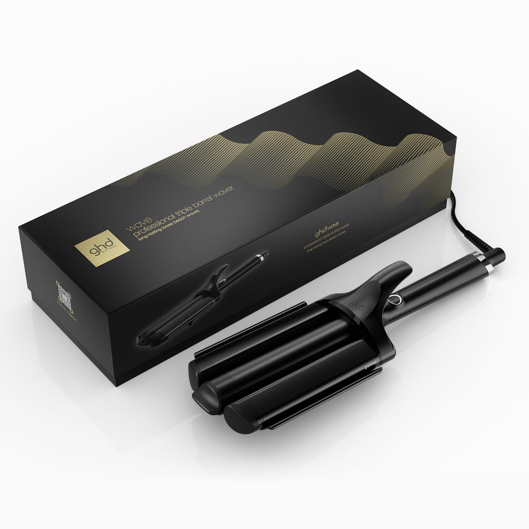 Photo 1 of GHD Wave Triple Barrel Hair Waver, Black, Professional Ceramic Styling Tool for Beach Waves, 1.3 Inch Barrels, 365°F Temperature Control