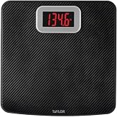 Taylor Digital Bathroom Scale, 440 lb Cap, Red LED, Anti-Slip, Black | Tempered safety glass for stability, backlit display readable from any angle, instant results, low profile modern design