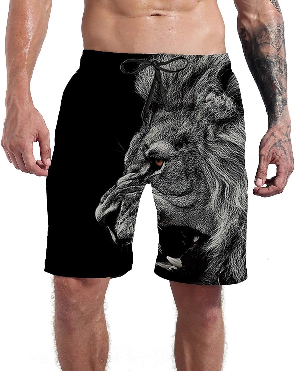 Men's Novelty Swimtrunks Quick Dry 3D Printed Mesh Lining Beach Board Shorts with Pockets S-4XL