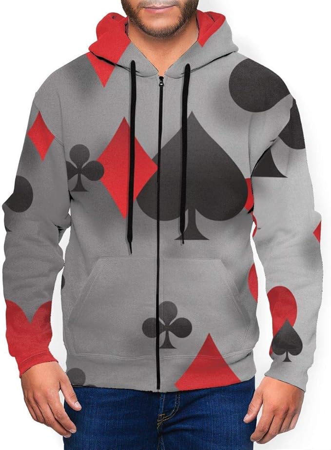 Poker Playing Cards Mens Hoodie FullZip Pullover Sweatshirts with