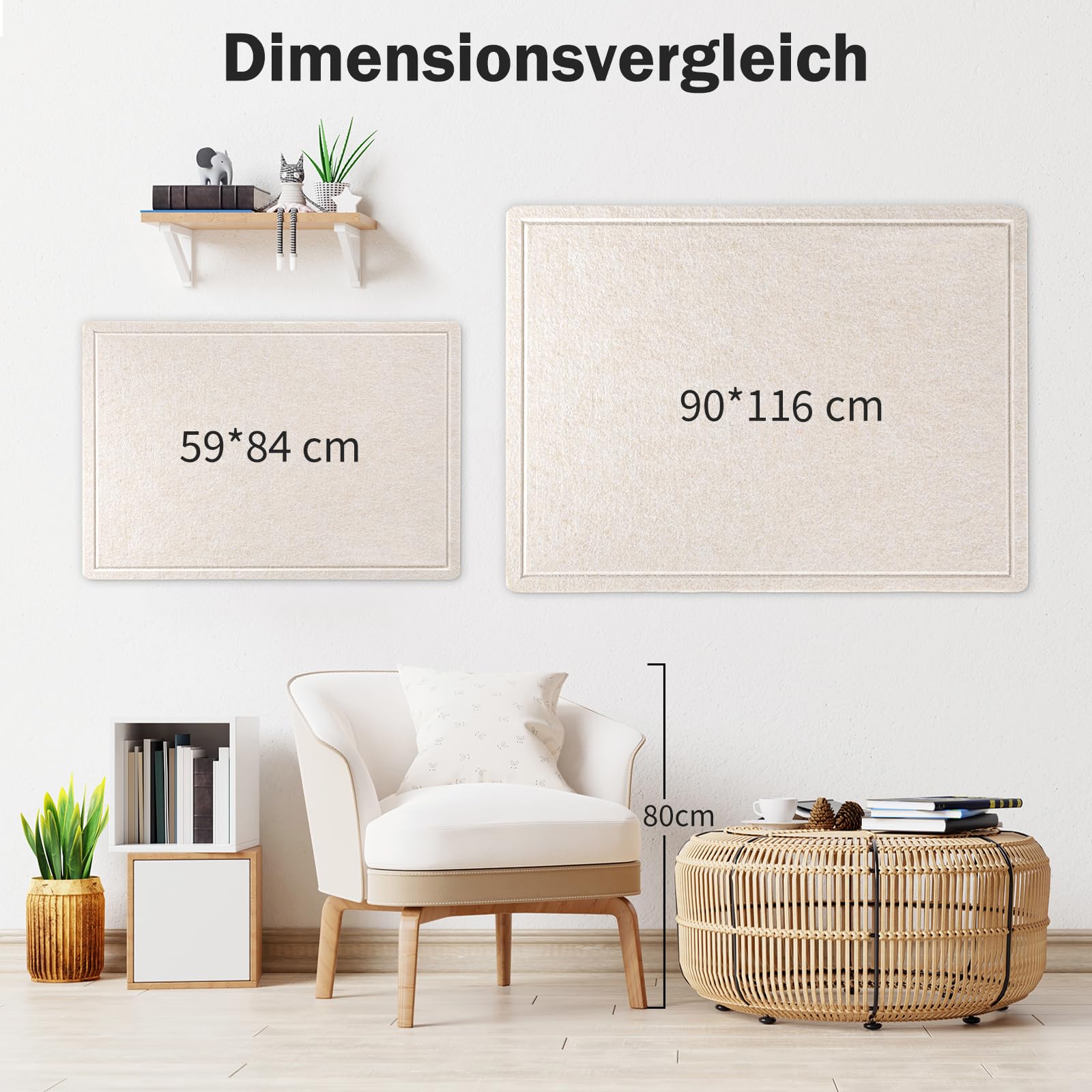 Große Pinnwand - 90 x 116 Zentimeter, dekorative Filz-Pinnwand für die Wand - faltbares Fotodisplay mit selbstklebendem Klebeband, inklusive 20 Pinnadeln - Haferflocken 4