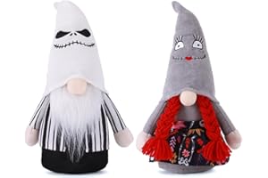 WISHDIAM Halloween Gnomes Decorations for Home, Halloween Decor Gnomes Plush Gifts for Women, Jack & Sally Gnomes for Halloween Tiered Tray, Halloween Gnomes Nightmare Before Christmas Decor