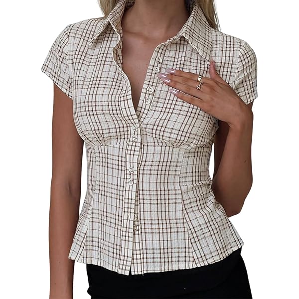 Women Y2k Aesthetic Button-up Shirt 90s Vintage Cottage Short