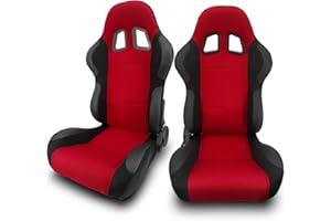 ModifyStreet 1 Pair Universal RED Pineapple Fabric/PVC Leather Racing Seats
