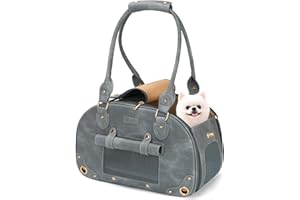 PetsHome Dog Carrier Purse, Pet Bag Bling Waterproof Premium Leather Pet Travel Portable Bag for Cat and Small Dog Home & Outdoor Small Grey