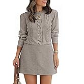 Saodimallsu Womens Puff Long Sleeve Sweater Dress Cable Knit A Line Crew Neck Fall Casual Flare Mini Dresses