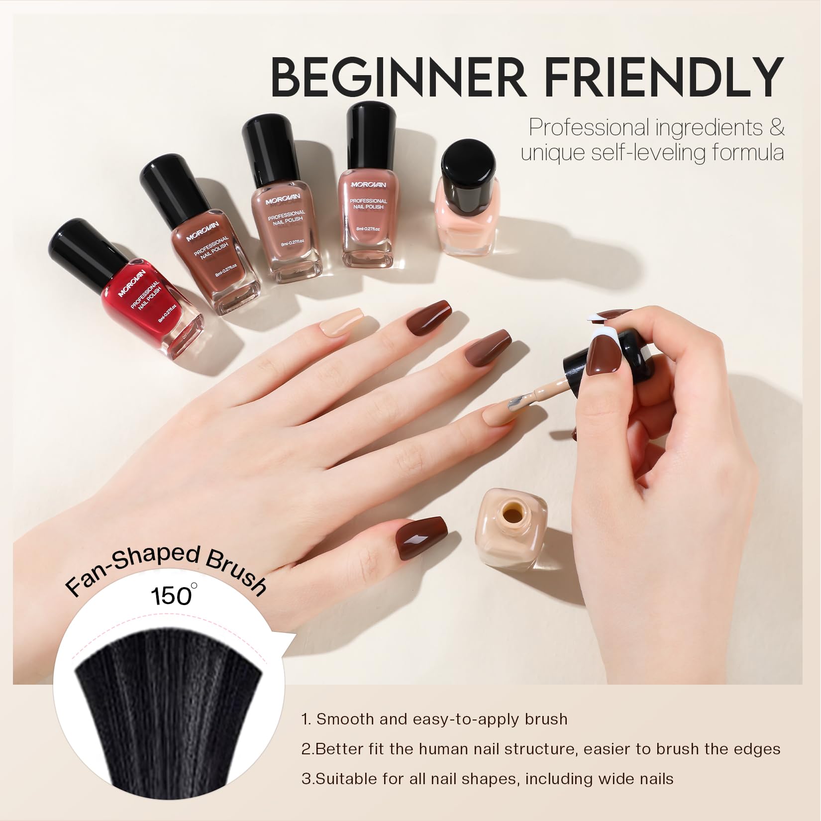 Morovan Brown Nail Polish Set: Fall Winter Nude Nail Polish Kit Regular Air Quick Dry Fingernail Polish Pack for Women Nail Art Design Gift Holiday Party - Image 7