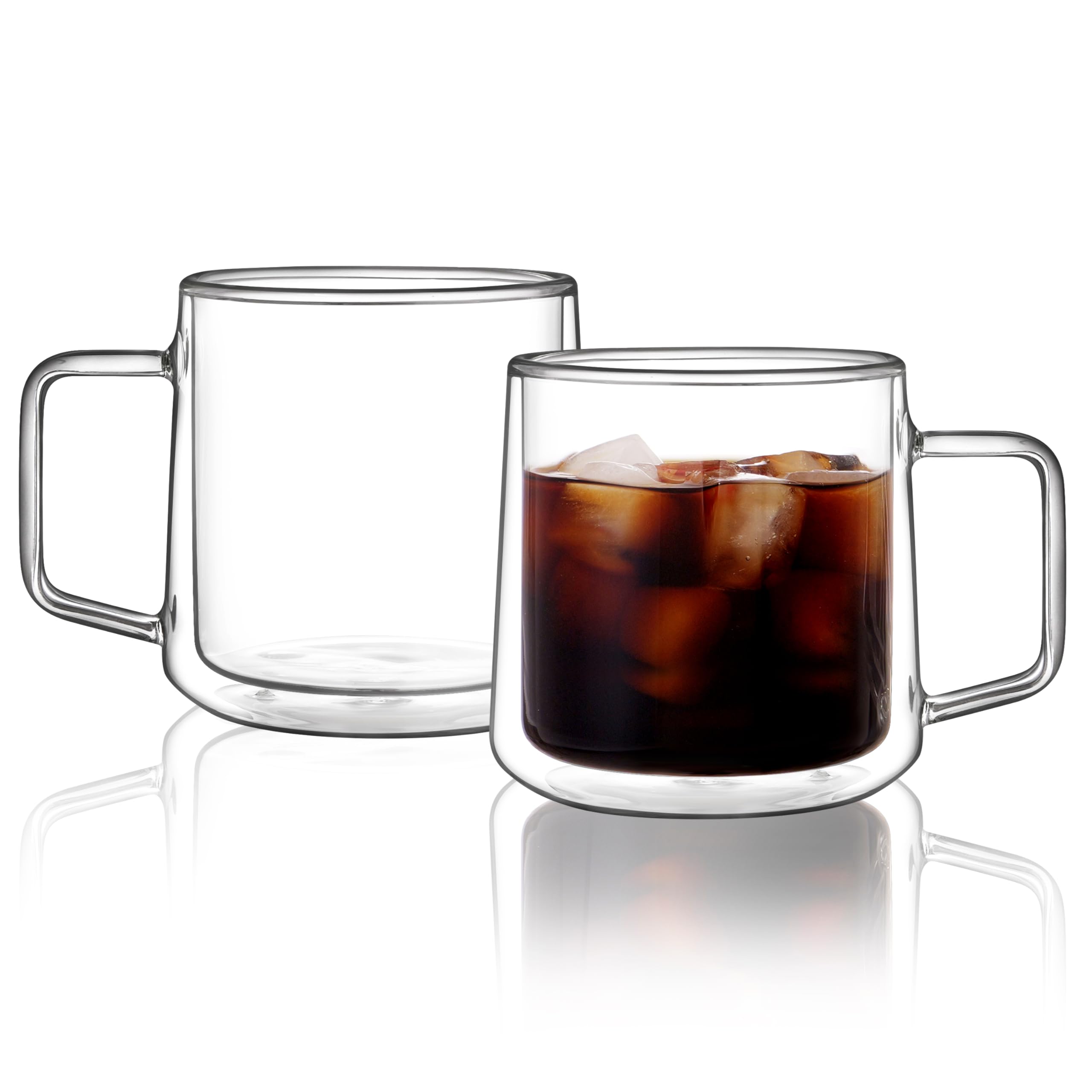 Photo 1 of ***PARTIAL SET - PRICE ADJUSTED*** CNGLASS 15oz Double Walled Glass Coffee Mugs,Large Insulated Glass Mugs with Handle,Clear Coffee Cups for Espresso,Latte,Cappuccino,Tea,Set of 2